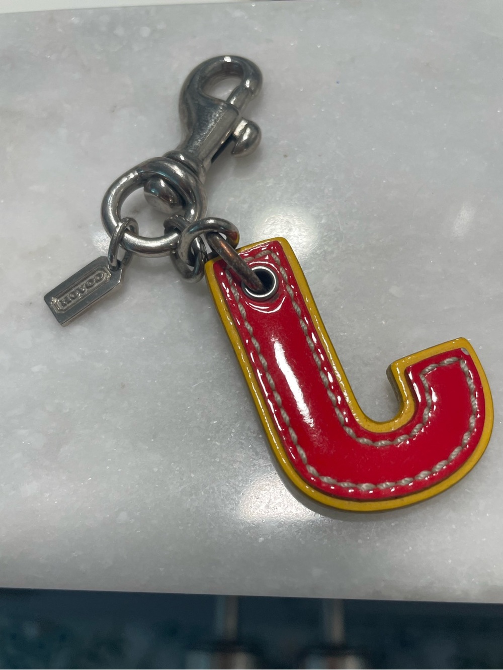 Coach Gold Letter J Keychain Charm with Yellow Edge